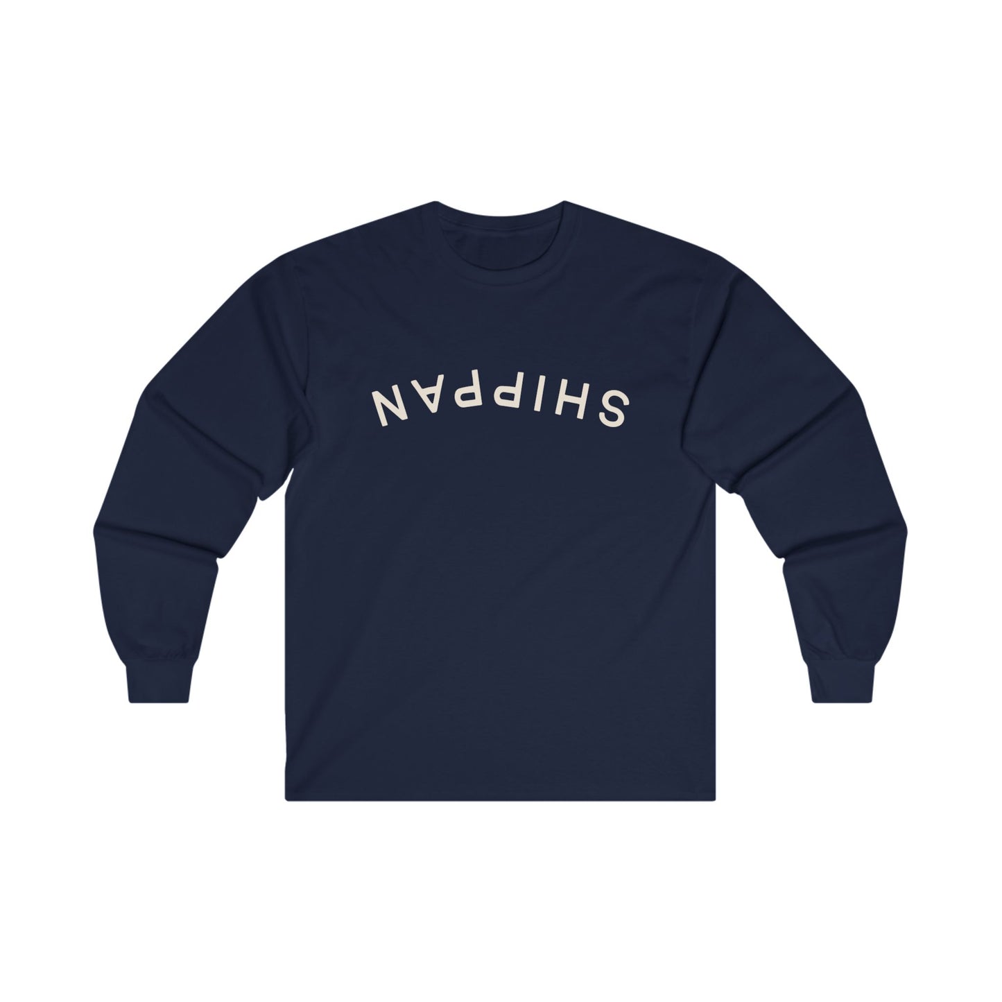 Backward Upside-Down Shippan Unisex Cotton Long Sleeve Tee - Navy