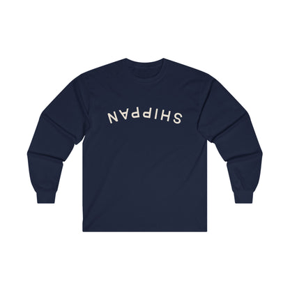 Backward Upside-Down Shippan Unisex Cotton Long Sleeve Tee - Navy