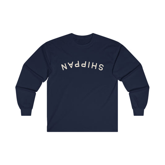 Backward Upside-Down Shippan Unisex Cotton Long Sleeve Tee - Navy