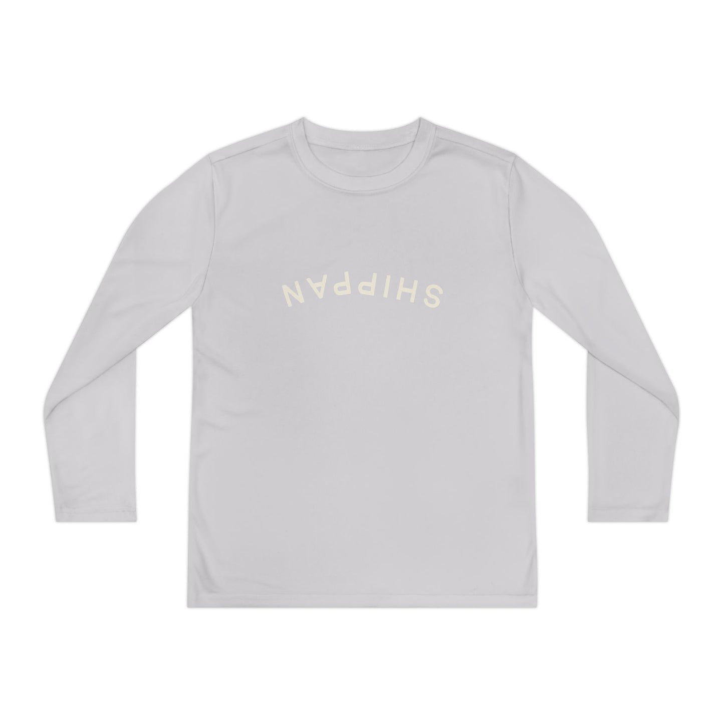 Backwards Upside-Down Shippan Youth Long Sleeve Moisture Wicking Tee - Silver