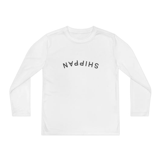 Backwards Upside-Down Shippan Youth Long Sleeve Moisture Wicking Tee